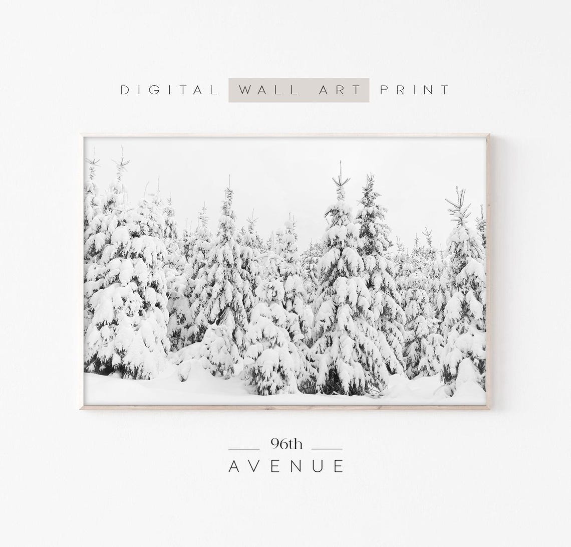 Snow Covered Evergreen Forest Winter Minimalist Landscape Poster