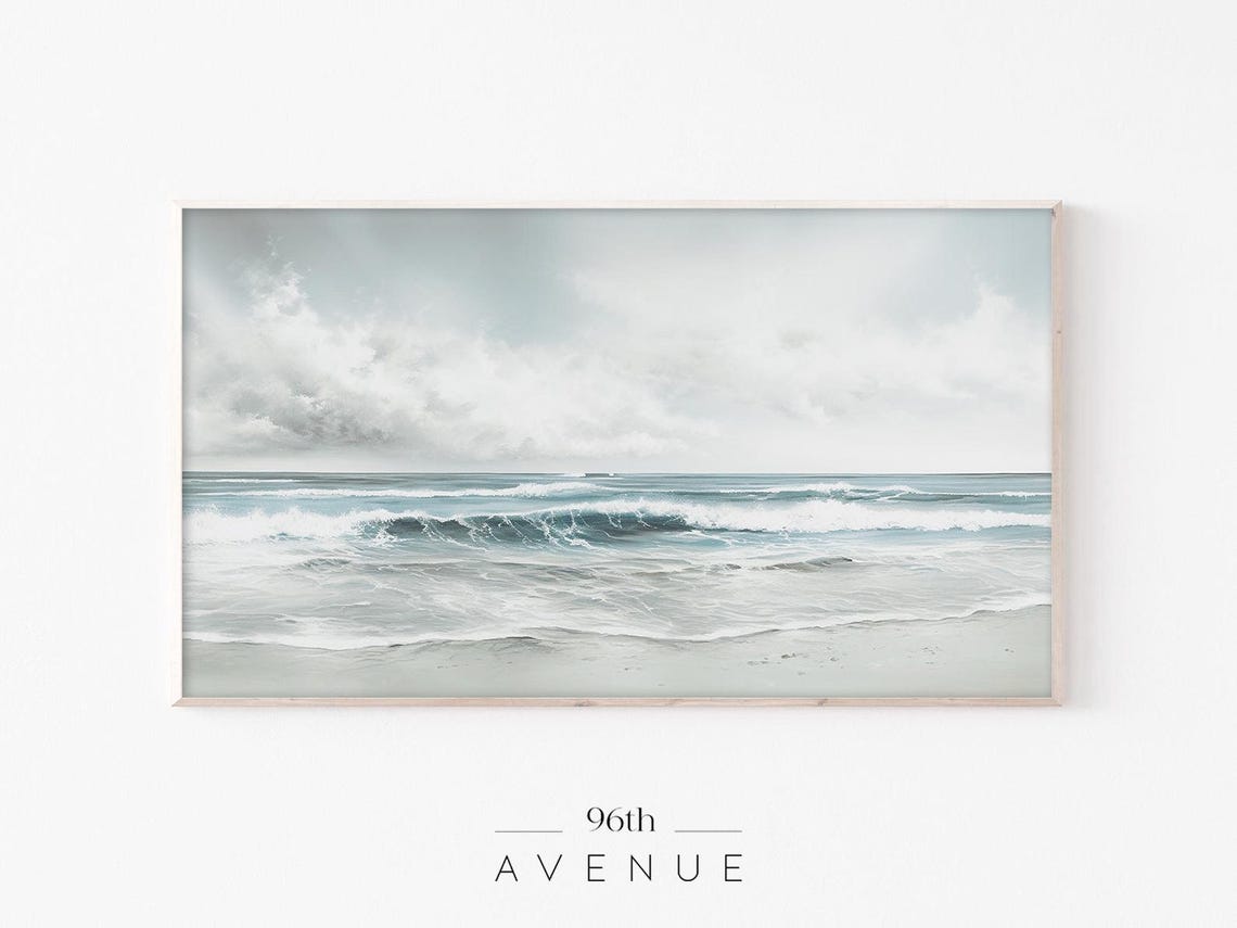 Muted Gray Ocean Waves Rolling Over Sandy Shore Photo Poster