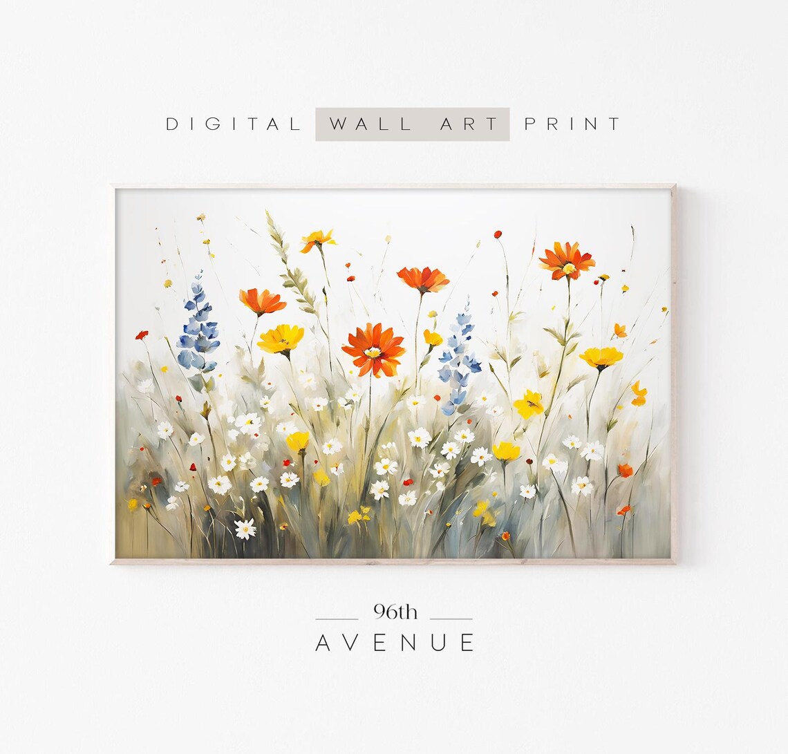 Colorful Wildflower Field Cosmos Daisies Watercolor Summer Wall Poster