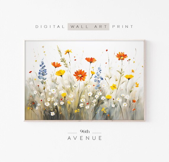 Colorful Wildflower Field Cosmos Daisies Watercolor Summer Wall Poster