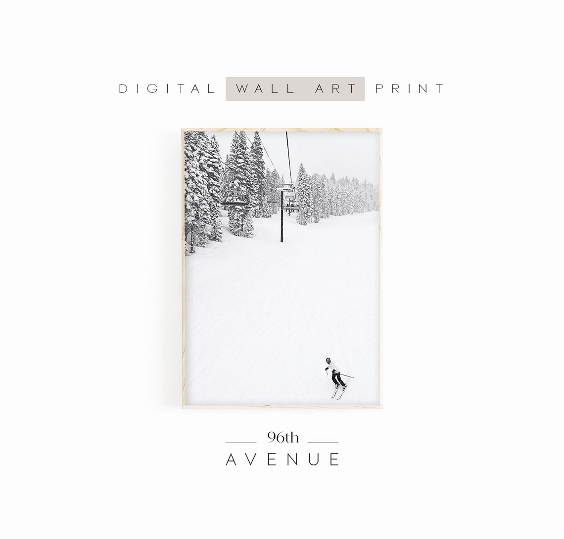 Lone Skier on an Empty Slope with Ski Lift and Snowy Pines Poster