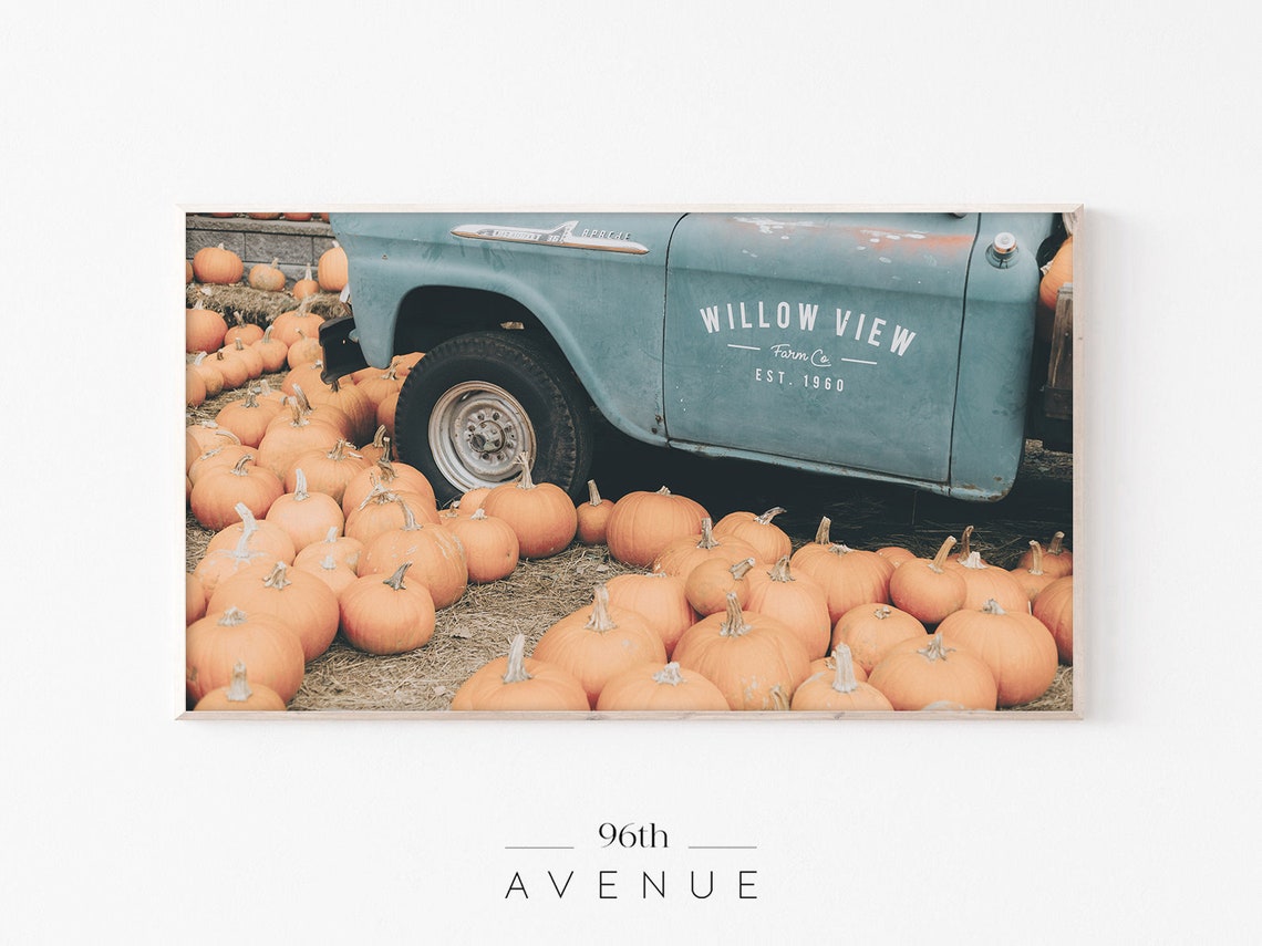 Vintage Blue Truck Pumpkin Patch Willow View Farm Fall Poster