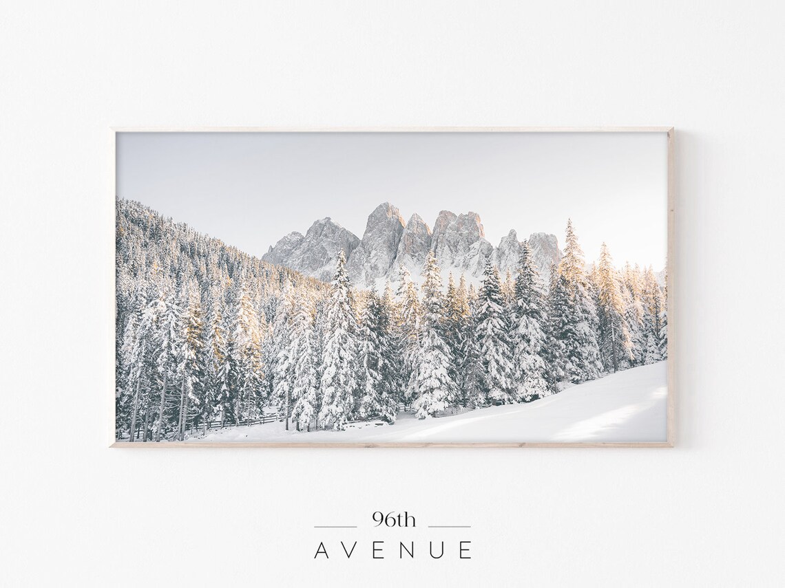 Winter Sunset Mountain Snowy Trees Holiday Art Print