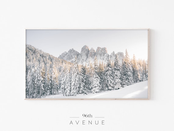 Winter Sunset Mountain Snowy Trees Holiday Art Print