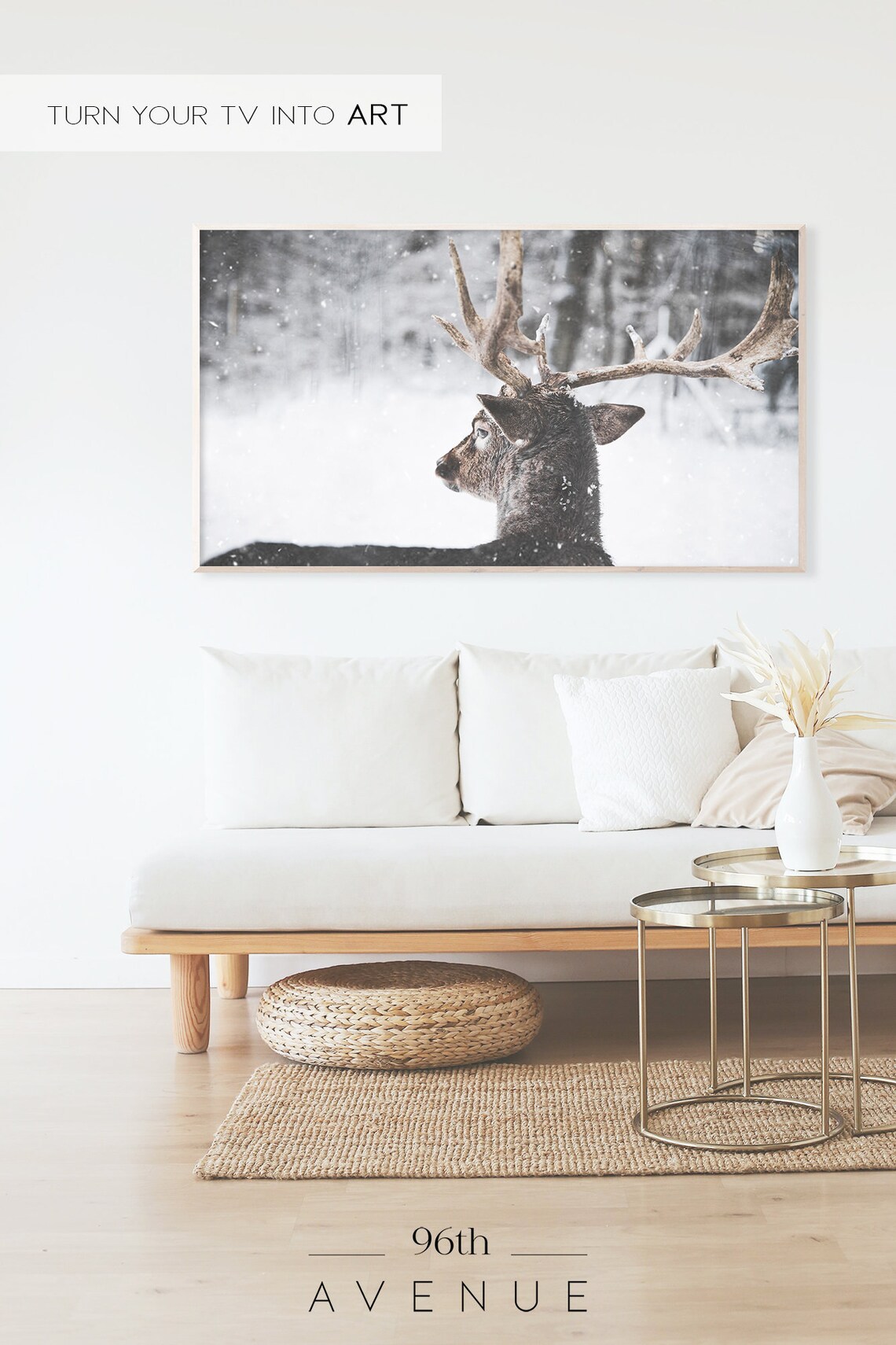 Reindeer Snowy Landscape, Holiday Seasonal Art - Image 2