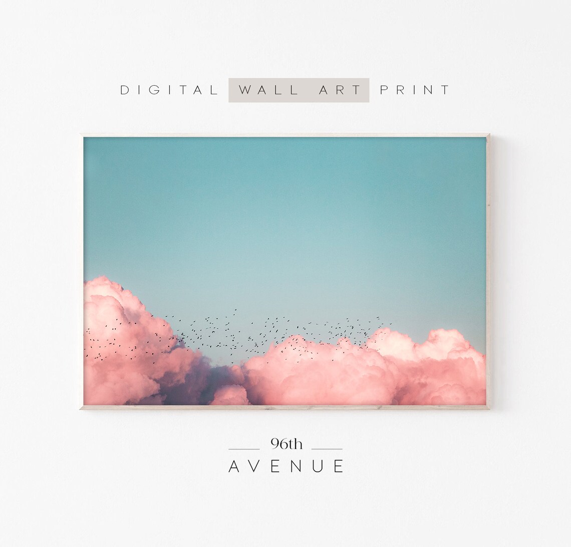 Pink Clouds Sunset Boho Wall Decor, Art Print