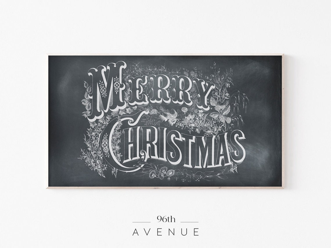 Merry Christmas Vintage Lettering Chalkboard Holiday Art Poster