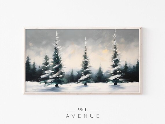 Snow Covered Pines in Soft Winter Light Serene Painting Poster