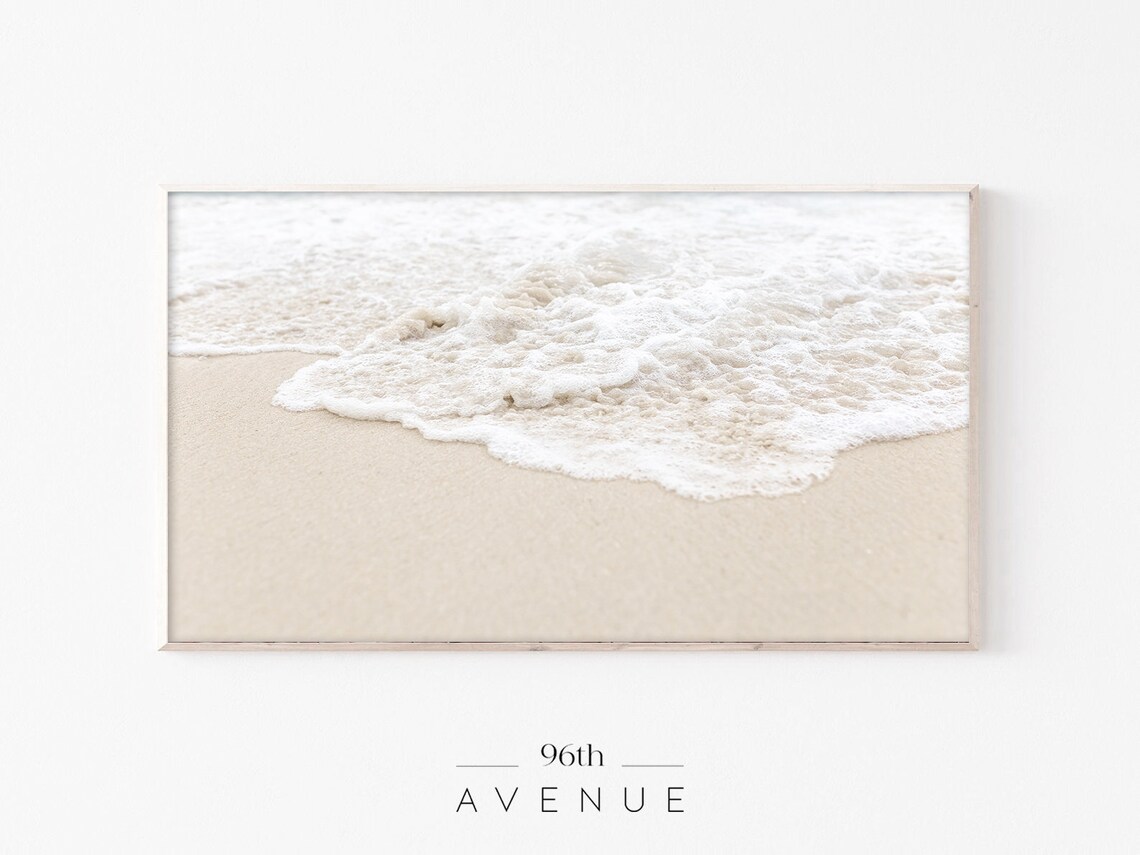 Beige Coastal Art for TV, Ocean Wall Art Print