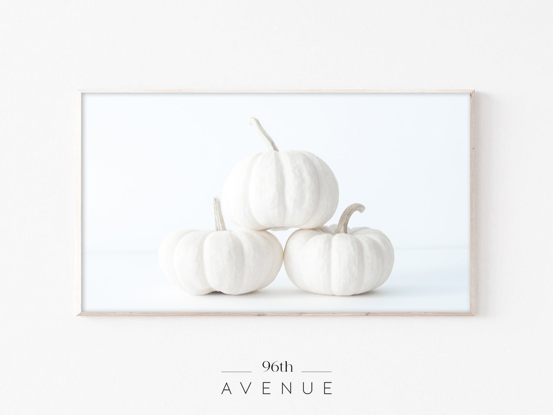 Three Minimalist White Pumpkins on White Autumn Still Life Poster