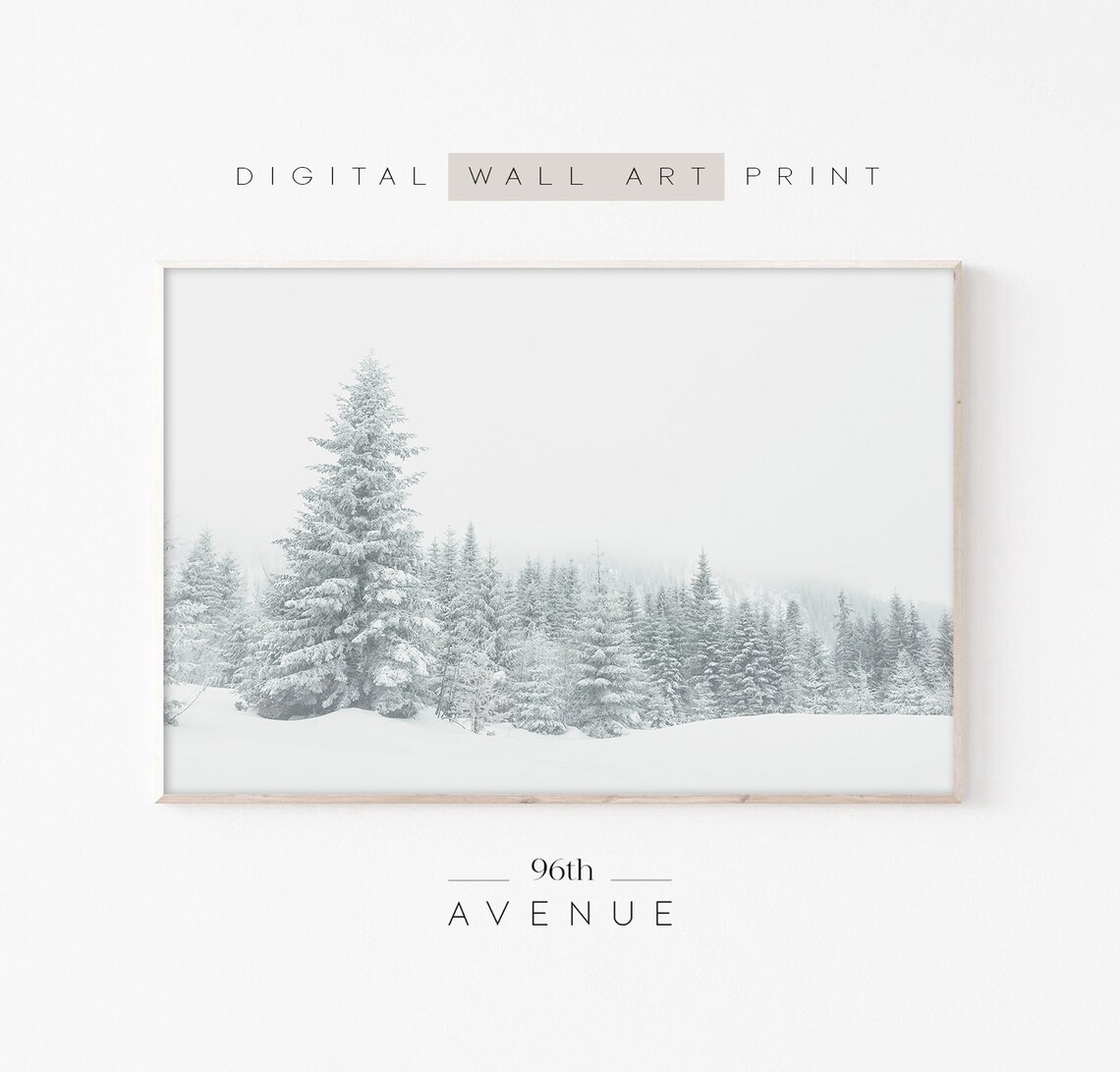 Snowy Pine Forest Fading into Fog Minimalist Winter Photo Poster
