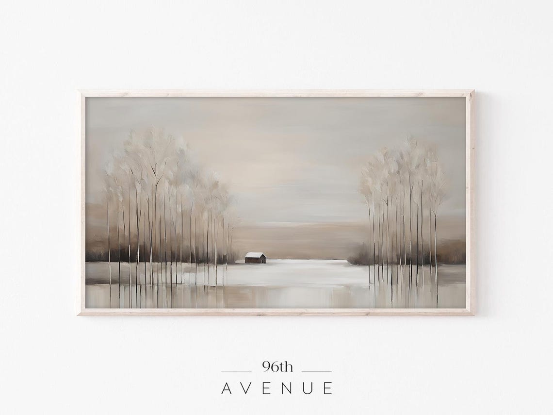 Serene Muted Winter Landscape Bare Trees Neutral Modern Art Poster