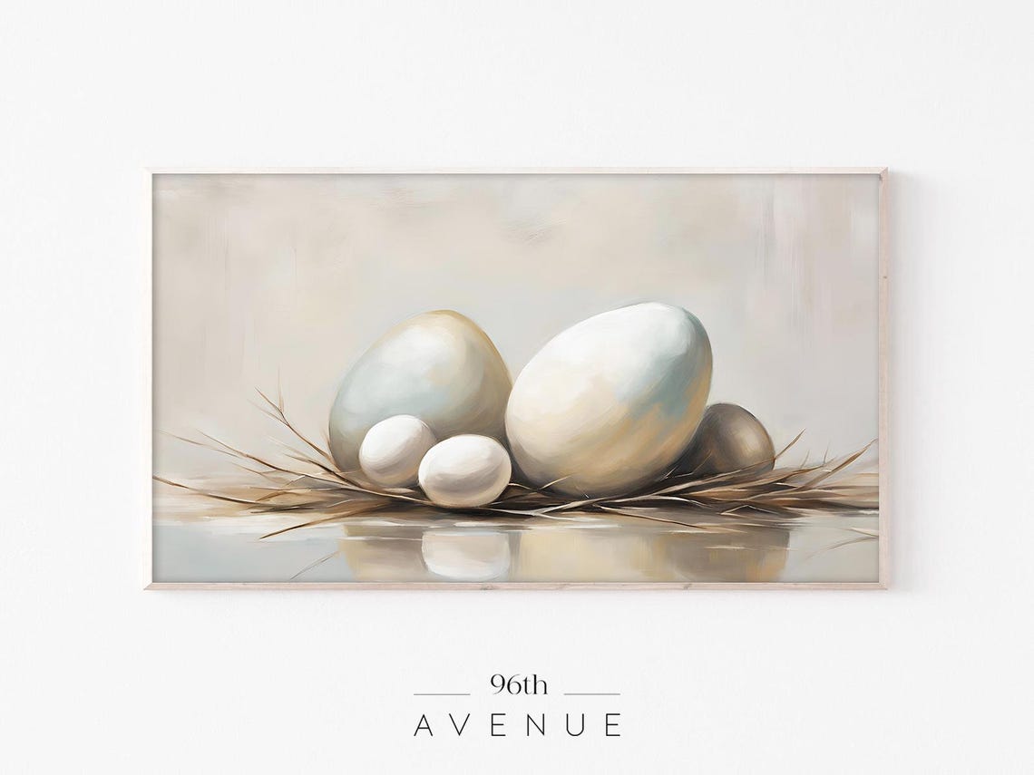 Neutral Easter Eggs In Nest Modern Minimal Spring Painting Poster