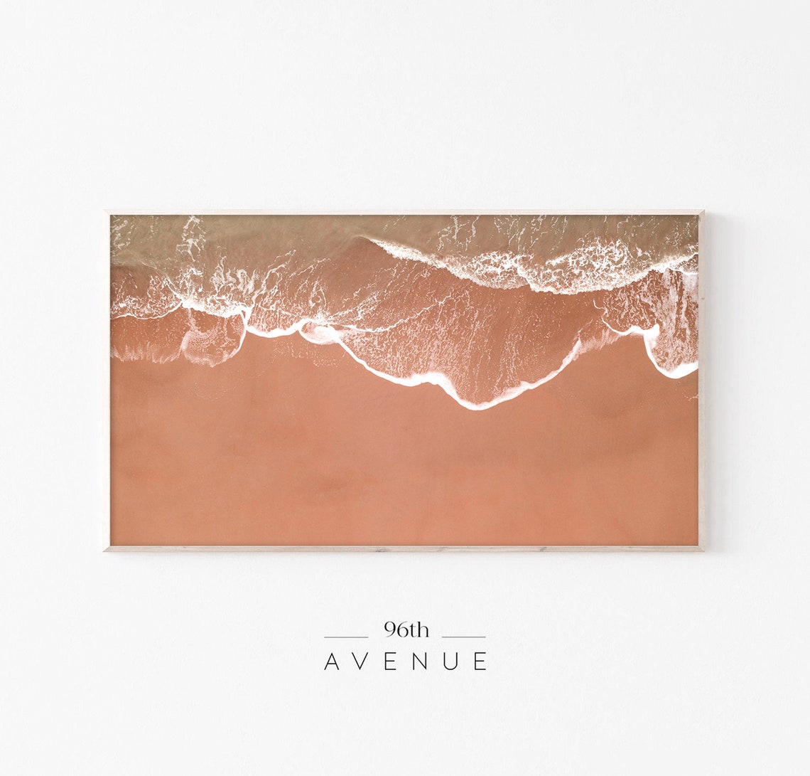Aerial Ocean Waves Beach Golden Hour Terracotta Sand Art Poster
