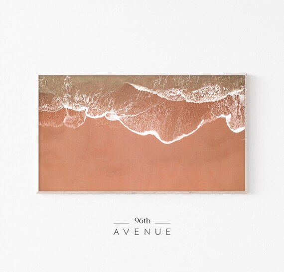 Aerial Ocean Waves Beach Golden Hour Terracotta Sand Art Poster