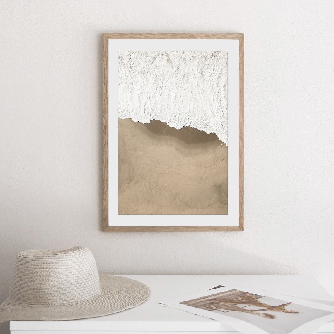 Sea Foam Washing Over Beige Sand Minimal Abstract Beach Print - Image 2