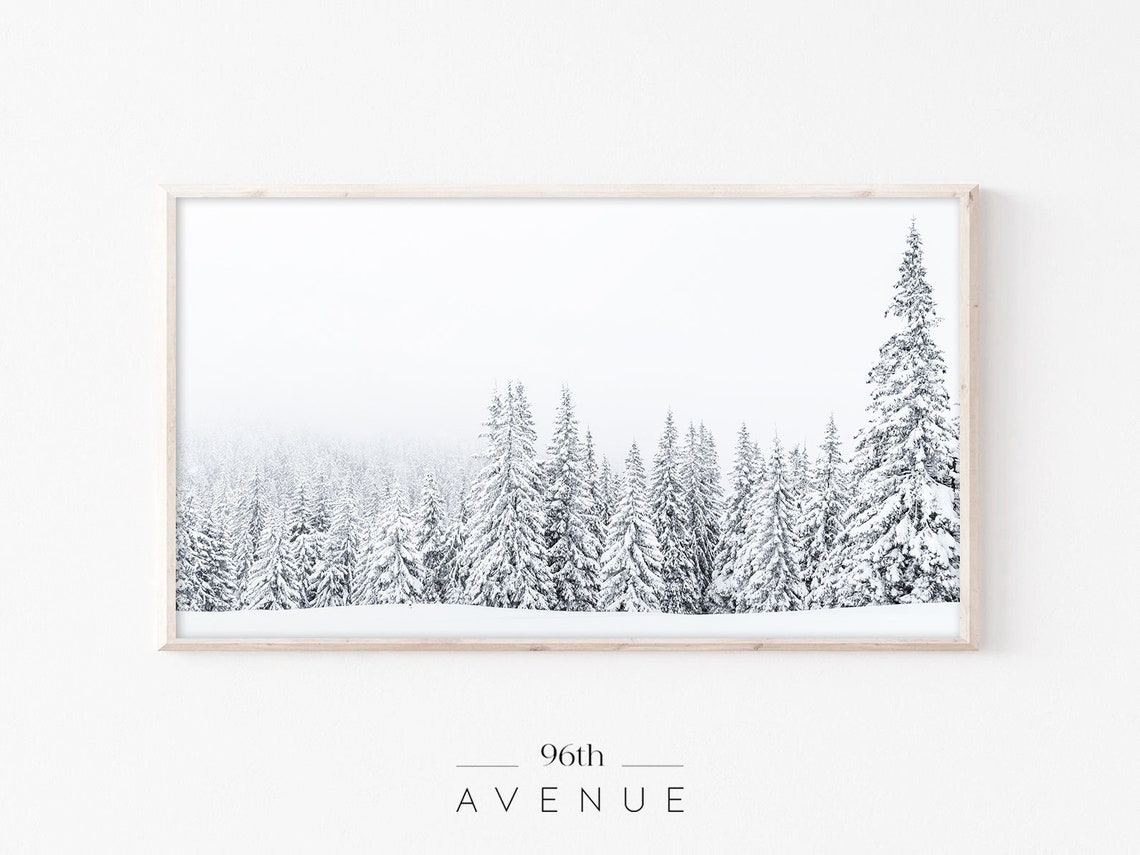 Serene Minimalist Snowy Pine Forest White Winter Landscape Poster