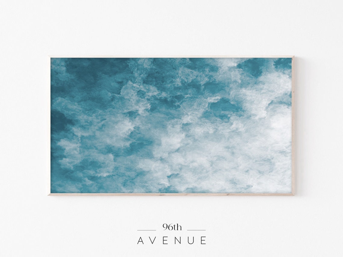Teal Blue Cloud Watercolor Abstract Modern Minimal Sky Poster