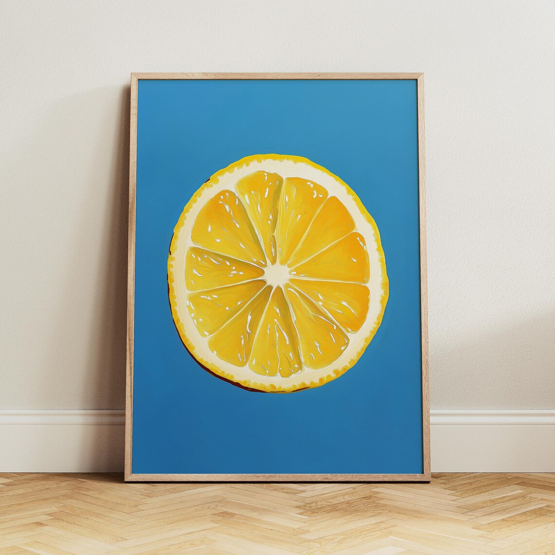 Giant Pop Art Lemon Slice on Bright Blue Background Wall Art