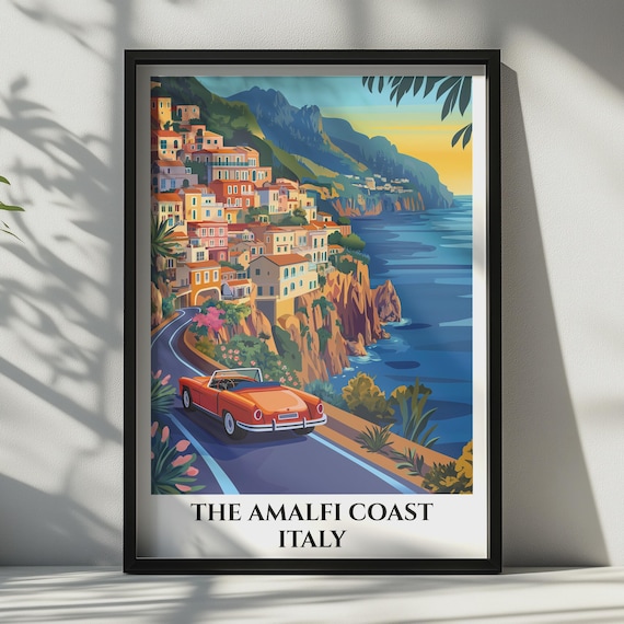 Amalfi Coast Italy Travel Poster Vintage Retro Wall Art Italian Riviera Print