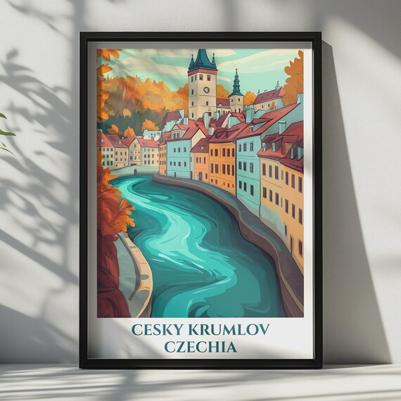 Cesky Krumlov Czechia Travel Poster Vltava River Old Town Autumn Wall