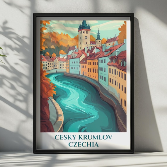 Cesky Krumlov Print Czech Republic Travel Poster Vltava River Wall Art