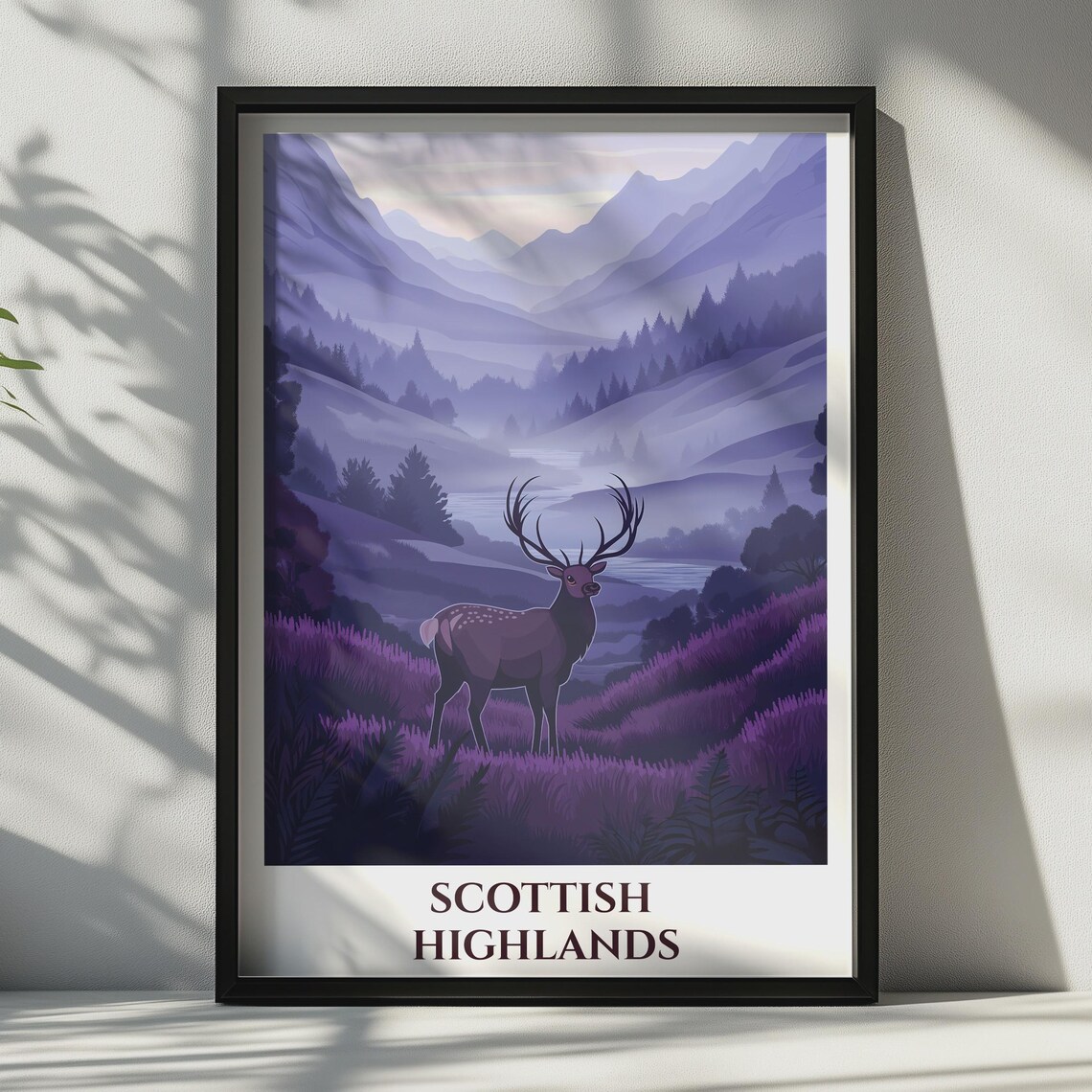Scottish Highlands Red Stag Purple Heather Mountain Travel Art Poster