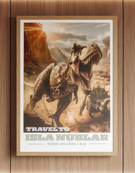Travel To Isla Nublar T Rex Triceratops Canyon Vintage Travel Poster