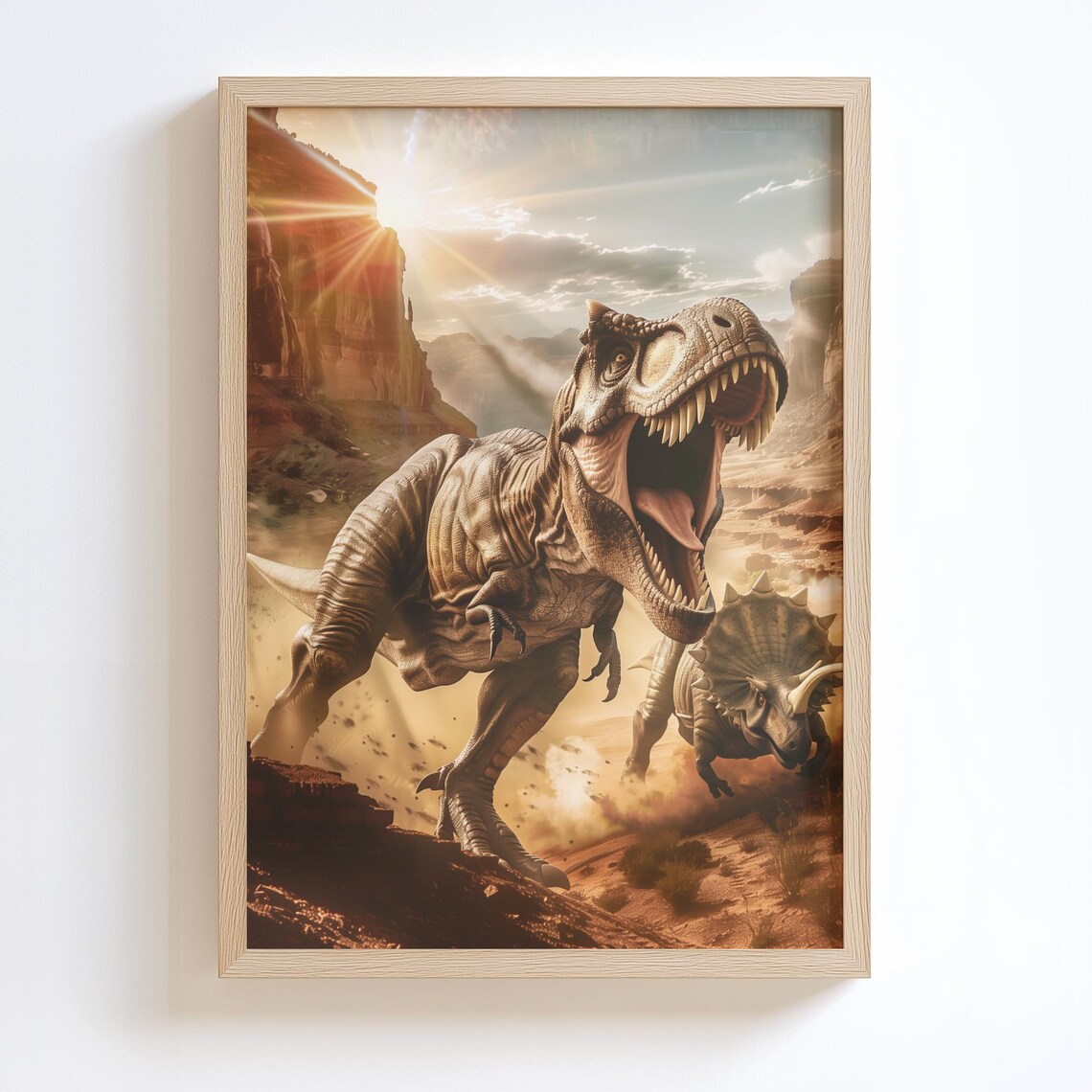 Dinosaur Battle, T-Rex Vs Triceratops Sunset Scene