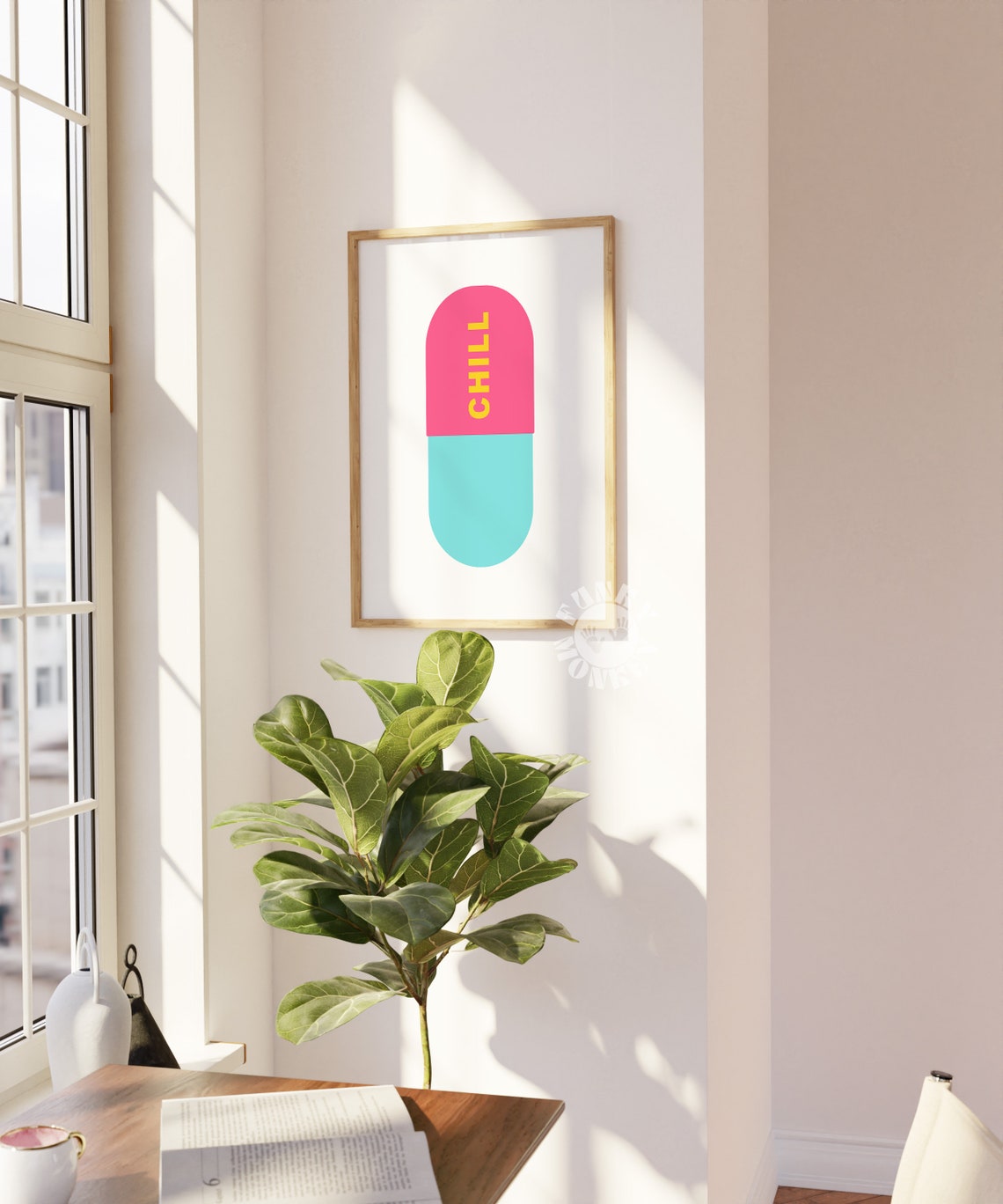 Chill Pill Pink Teal Typography Y2K Retro Quote Wall Decor Poster