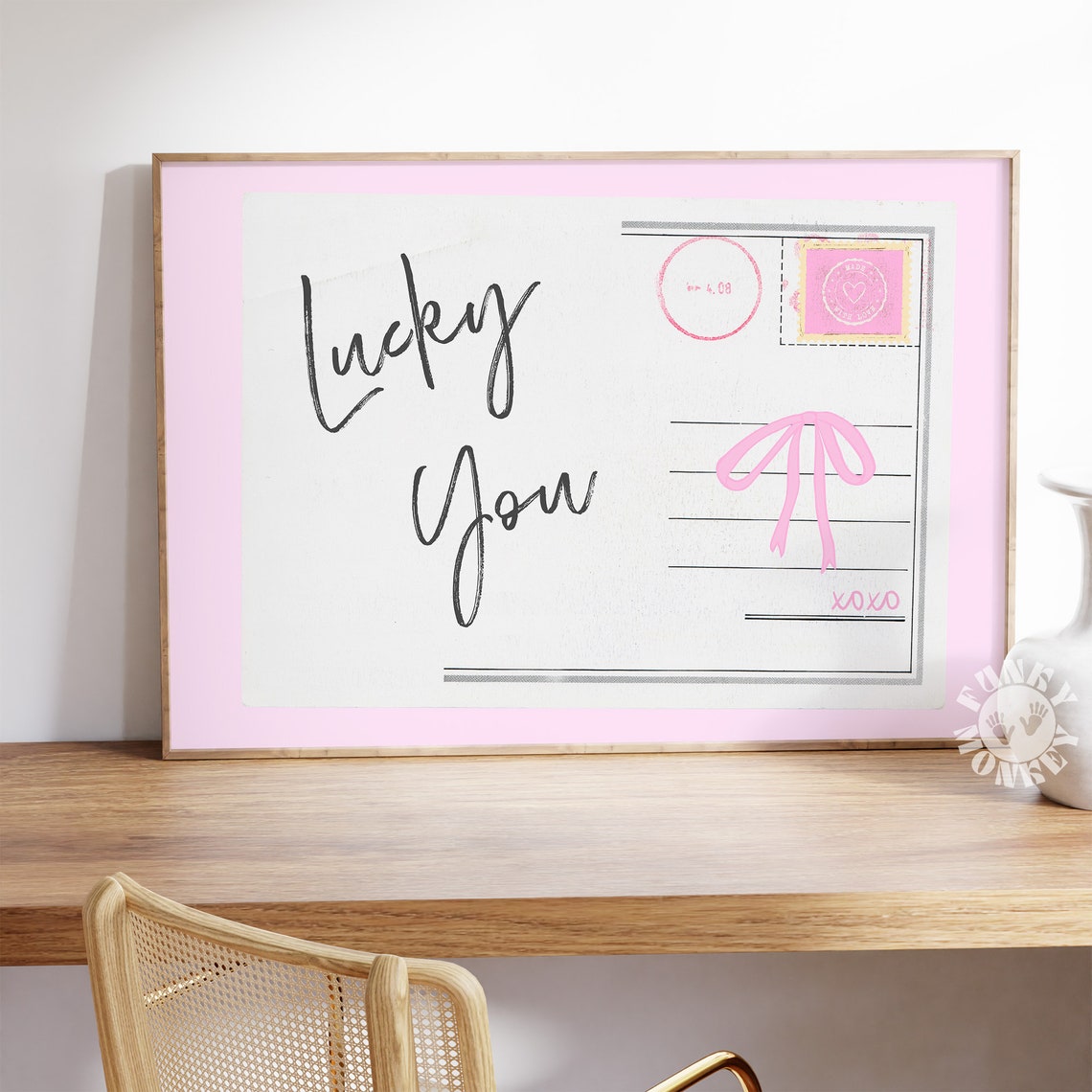 Lucky You Pink Postcard Bow XOXO Retro Mail Affirmation Poster - Image 3