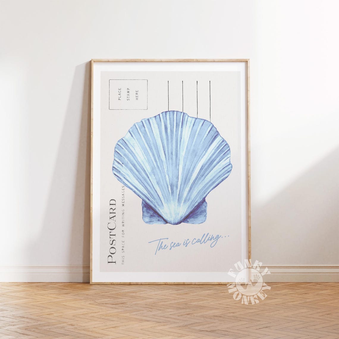 Blue Scallop Shell Coastal Postcard Print The Sea Is Calling Home