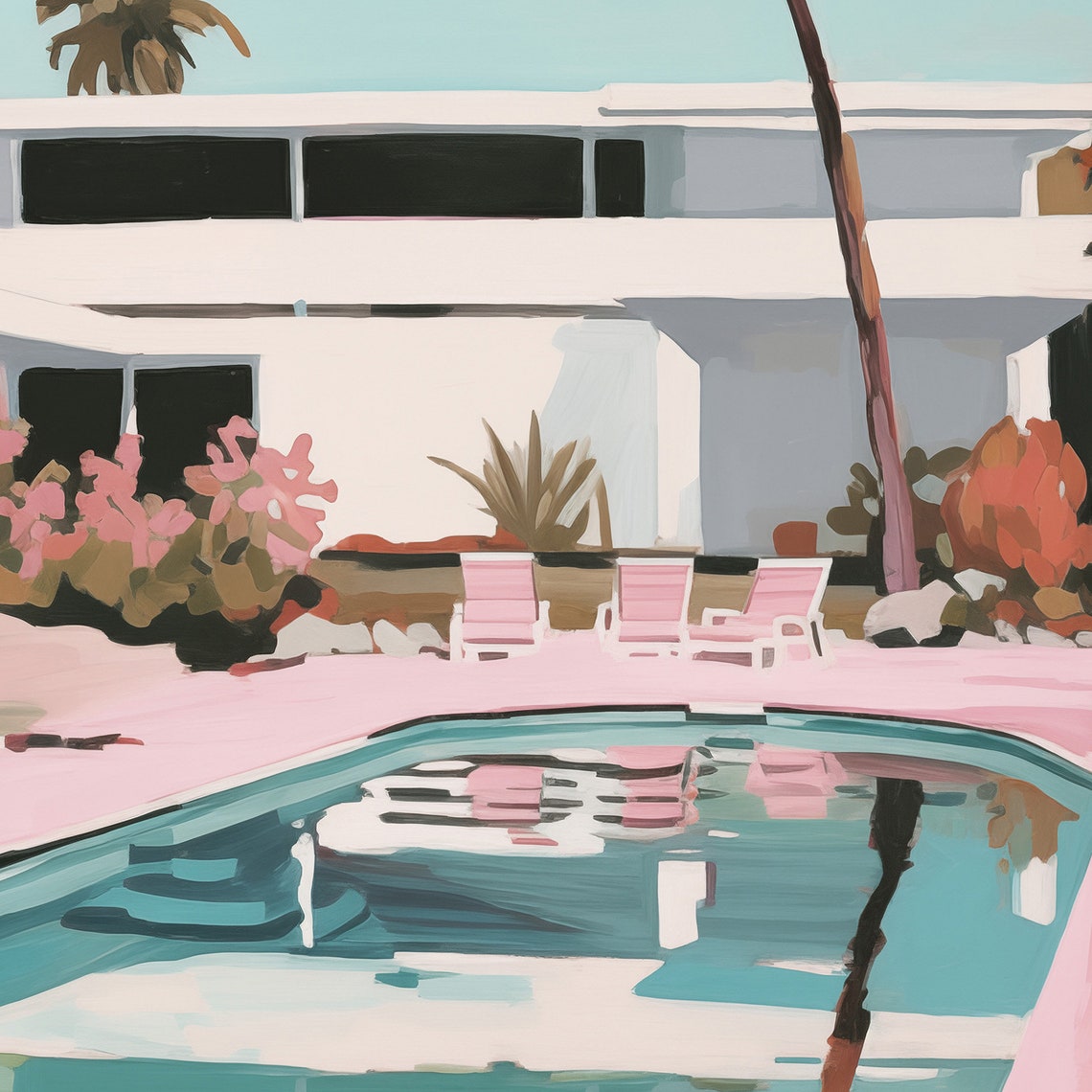 Retro Motel Swimming Pool Pastel Mid-Century Painting Poster