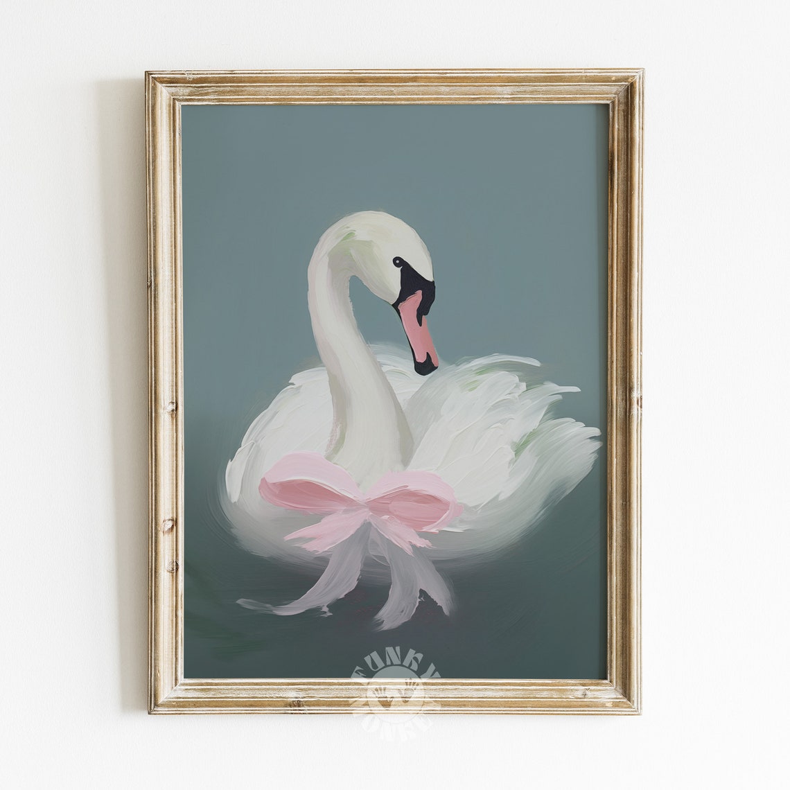 White Swan With Pink Ribbon Bow Coquette Painting Art Poster