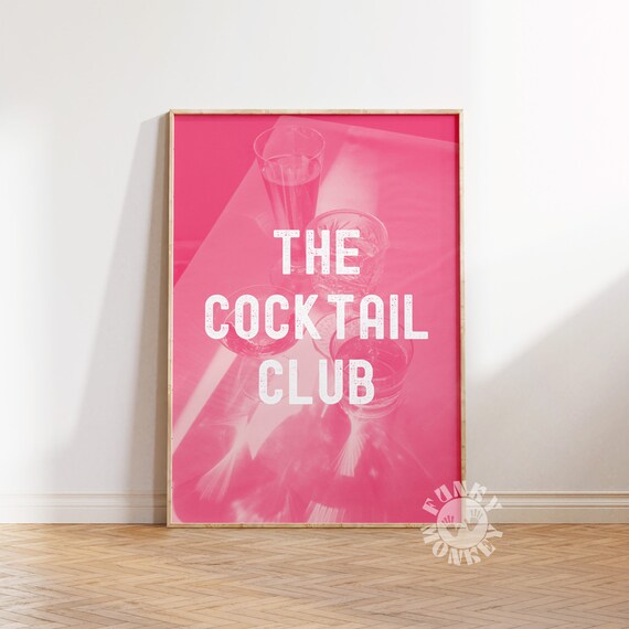 The Cocktail Club Hot Pink Retro Bar Typography Party Decor Poster
