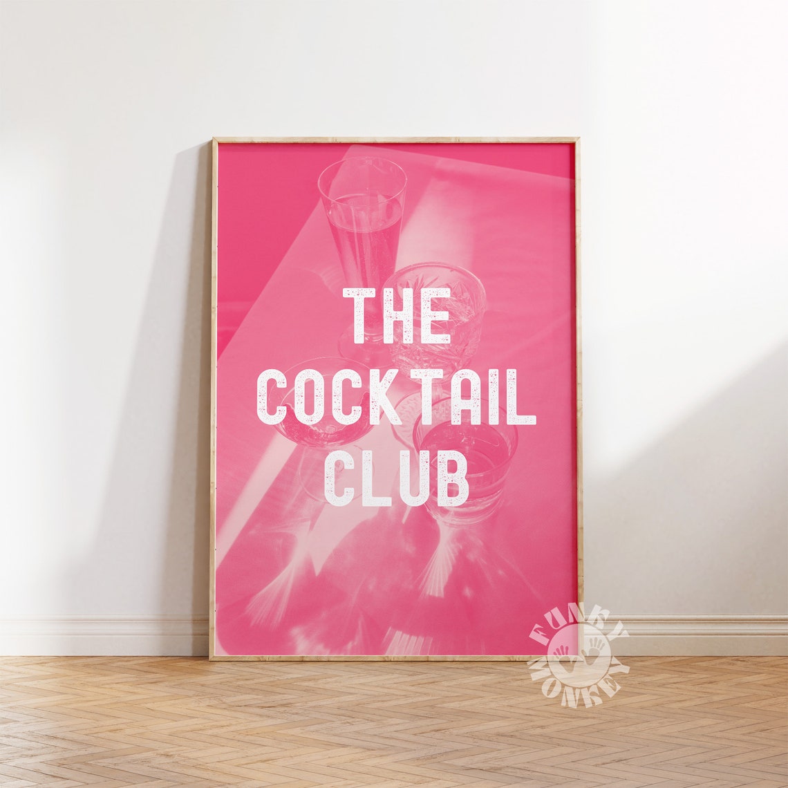 The Cocktail Club Hot Pink Retro Bar Typography Party Decor Poster