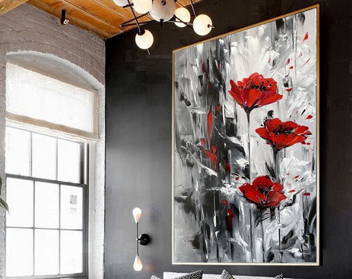 Abstract Poppy Flowers Oil-Painting-Style Art Print - Image 2