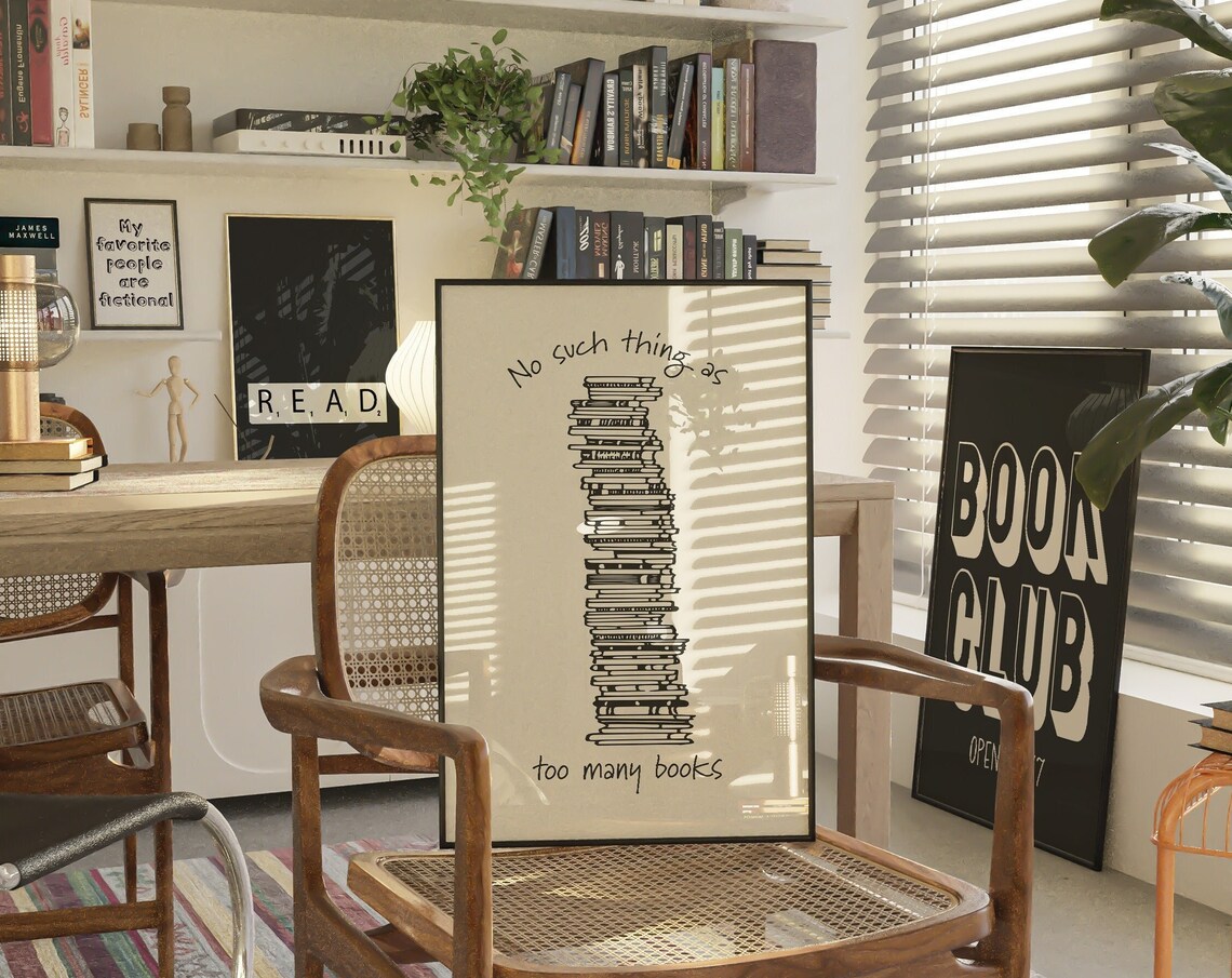 No Such Thing As Too Many Books Tall Tower Cream Reader Quote Poster