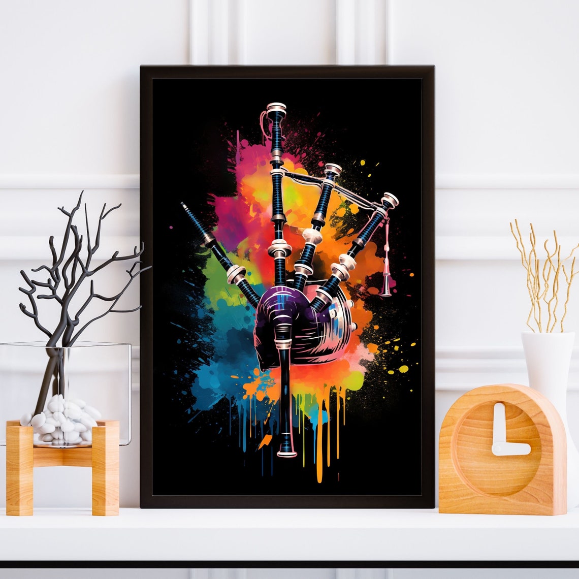 Scottish Bagpipes Watercolor Splash Black Background Music Poster - Image 2