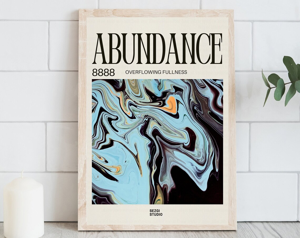 Abundance 8888 Blue Marbled Ink Manifestation Dictionary Word Poster