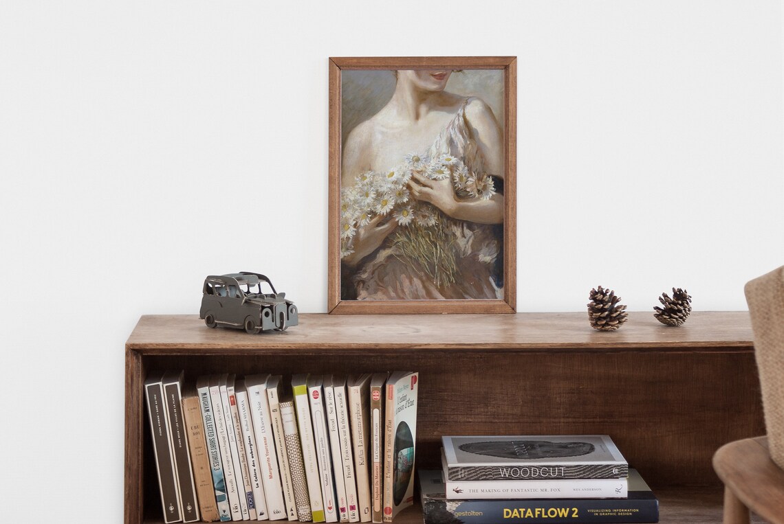 Vintage Woman Figure and Daisy Floral Art Print - Image 2