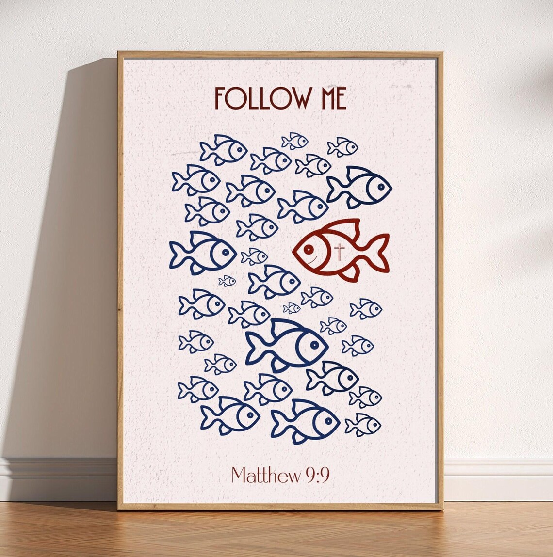 Follow Me Matthew 9 9 Fish School Red Cross Fish Christian Poster