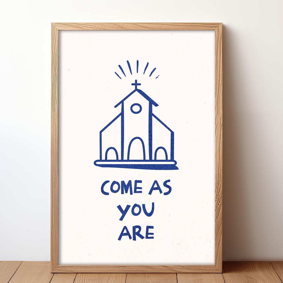 Come As You Are Church Line Drawing Blue Christian Welcome Poster