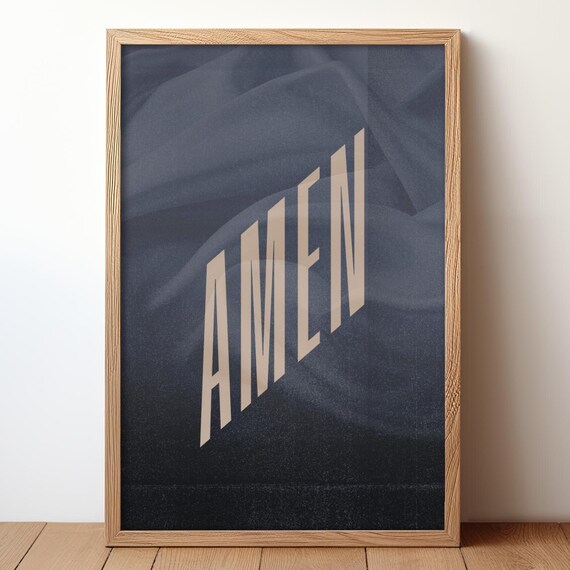 Amen Cream Letters on Navy Black Cross Circle Christian Poster