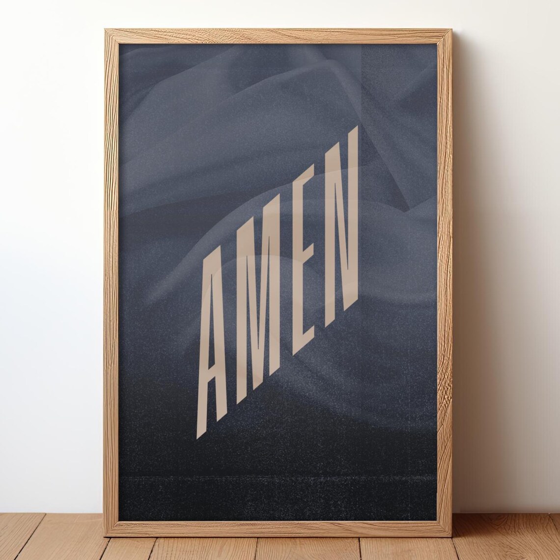 Amen Cream Letters on Navy Black Cross Circle Christian Poster