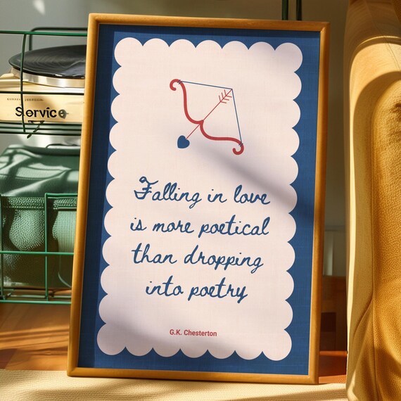 Falling in Love Chesterton Quote Poetry Cupid Bow Romantic Poster