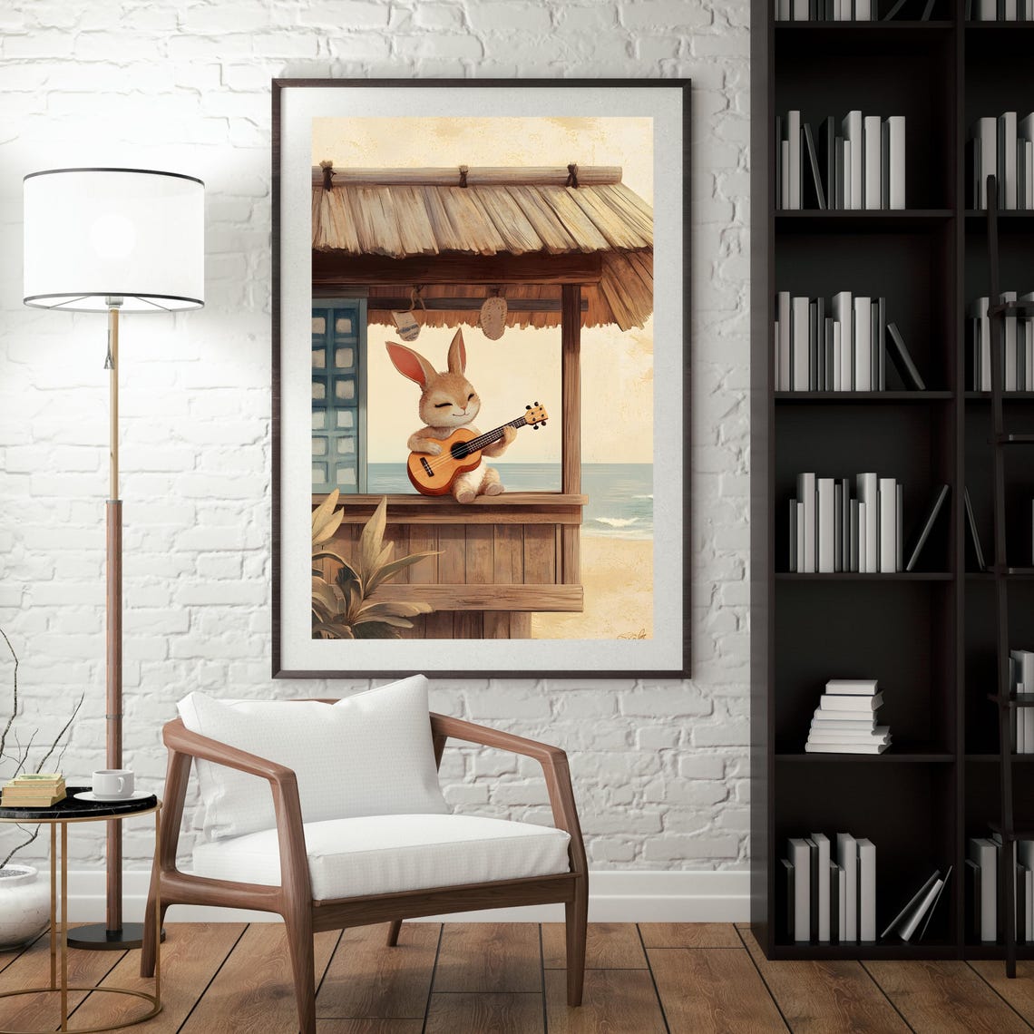 Bunny Playing Ukulele In A Beach Hut Tropical Seaside Music Poster - Image 4