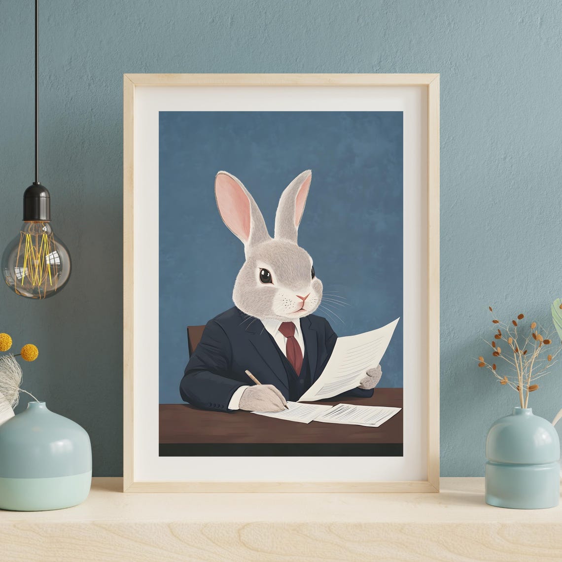 Professional Rabbit Business Suit Signing Documents Office Art Poster - Image 2