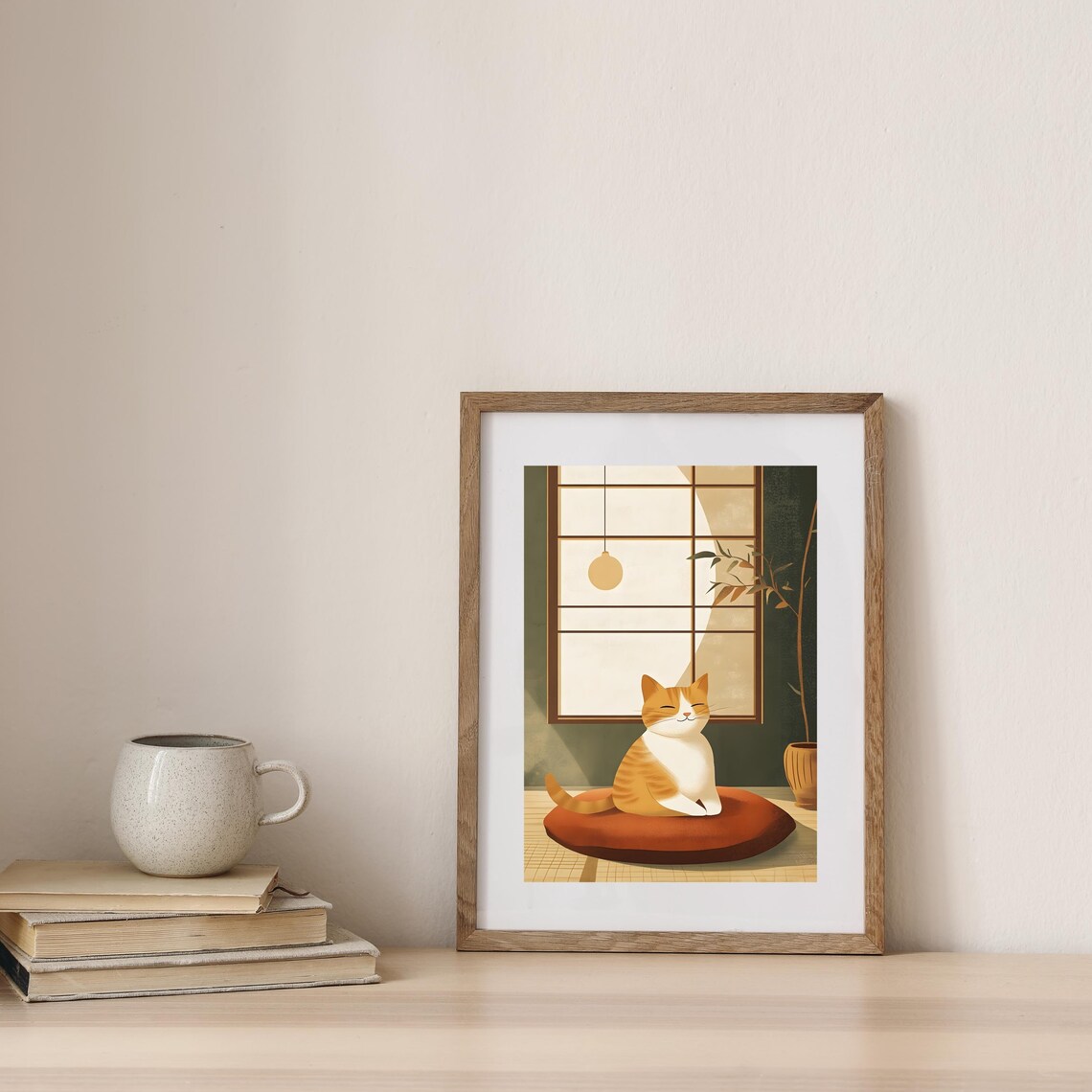 Peaceful Orange Cat Meditating on a Red Cushion Beneath the Moon Poster - Image 7