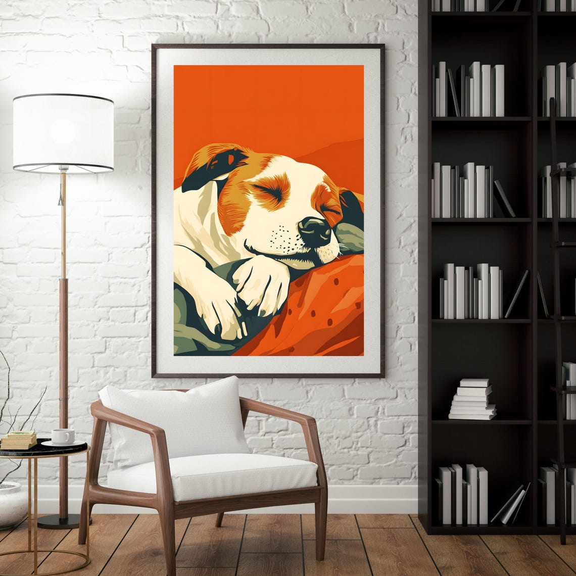 Sleeping Puppy Pop Art Portrait On A Bold Orange Background Print - Image 4